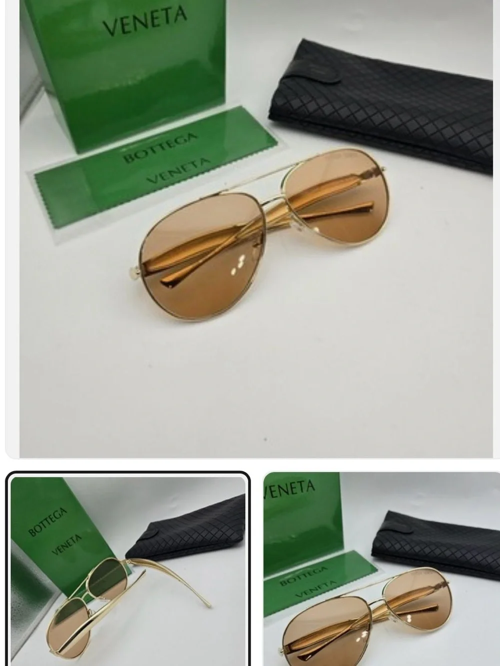 Bottega Veneta BV1305S  Gold Frame Brown Lens Aviator Sunglasses